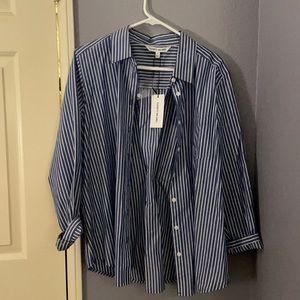 Blue and White Striped Flannel Button Down Shirt
